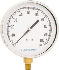 Value Collection - 4-1/2" Dial, 1/4 Thread, 0-100 Scale Range, Pressure Gauge - Lower Connection Mount, Accurate to 0.01% of Scale - Benchmark Tooling