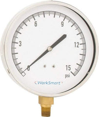 Value Collection - 4-1/2" Dial, 1/4 Thread, 0-15 Scale Range, Pressure Gauge - Lower Connection Mount, Accurate to 0.01% of Scale - Benchmark Tooling