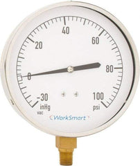 Value Collection - 4-1/2" Dial, 1/4 Thread, 30-0-100 Scale Range, Pressure Gauge - Lower Connection Mount, Accurate to 0.01% of Scale - Benchmark Tooling