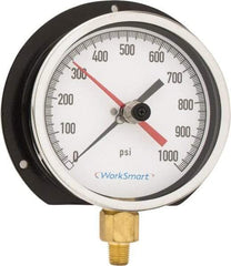 Value Collection - 4-1/2" Dial, 1/4 Thread, 0-1,000 Scale Range, Pressure Gauge - Lower Connection Mount, Accurate to 0.5% of Scale - Benchmark Tooling