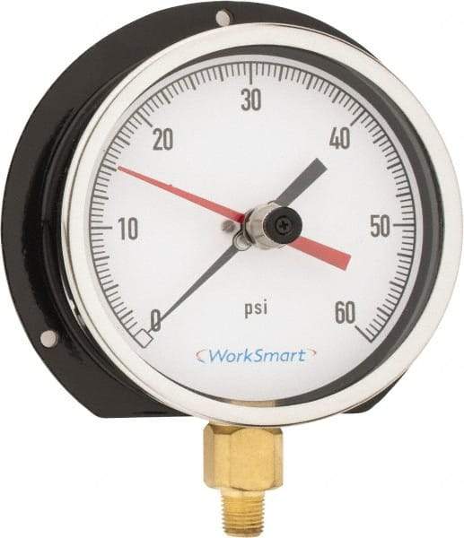 Value Collection - 4-1/2" Dial, 1/4 Thread, 0-60 Scale Range, Pressure Gauge - Lower Connection Mount, Accurate to 0.5% of Scale - Benchmark Tooling