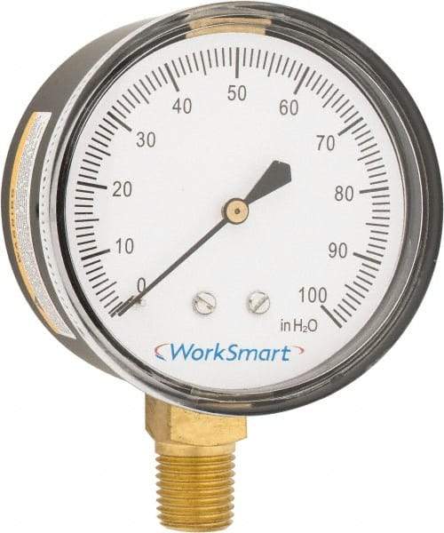 Value Collection - 2-1/2" Dial, 1/4 Thread, 0-100 Scale Range, Pressure Gauge - Lower Connection Mount, Accurate to 1.5% of Scale - Benchmark Tooling