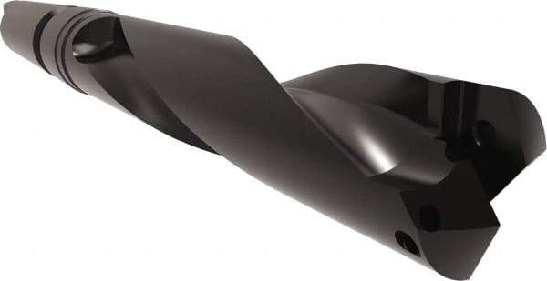 Allied Machine and Engineering - Series 2.5, 1-3/16 to 1-3/8" Diam, 4MT Taper Shank, Helical Flute Spade Drill - 5-3/8" Max Depth, 6-1/2" Body Length, 11-3/8" OAL, Standard Length, Through Coolant - Benchmark Tooling