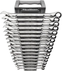 GearWrench - 16 Piece, 8mm to 24mm, 12 Point Combination Wrench Set - Metric Measurement Standard, Full Polish Chrome Finish - Benchmark Tooling