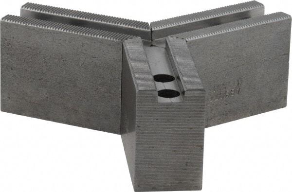 Abbott Workholding Products - 1.5mm x 60° Serrated Attachment, Square Soft Lathe Chuck Jaw - 3 Jaws, Steel, 0.7874" Btw Mount Hole Ctrs, 3" Long x 1-1/4" Wide x 2" High, 0.4724" Groove, 0.3937" & 10mm Fastener - Benchmark Tooling