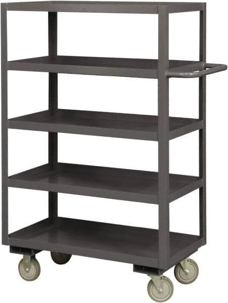 Durham - 1,200 Lb Capacity, 18" Wide x 36" Long x 55-5/8" High Service Cart - 5 Shelf, Steel, 2 Rigid/2 Swivel Casters - Benchmark Tooling