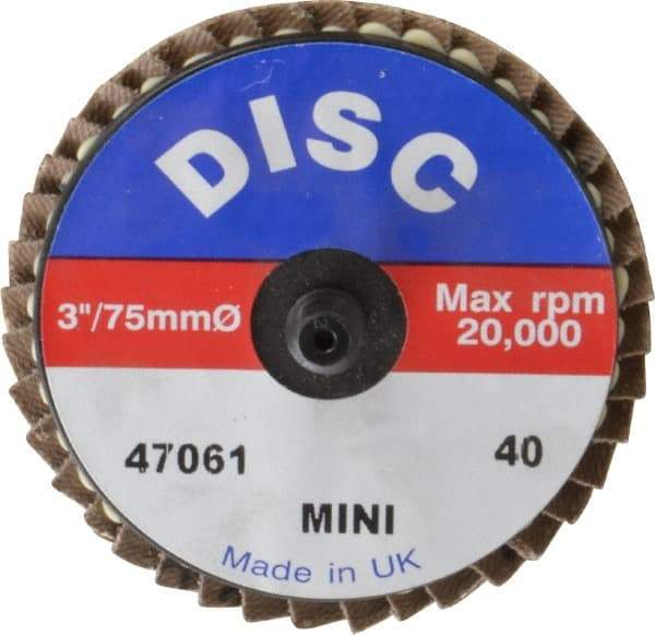 Garryson - 40 Grit, 3" Disc Diam, Type 27 Zirconia Alumina Flap Disc - 20,000 Max RPM, Nylon Backing, Quick Change Type R Attaching System, Coated - Benchmark Tooling