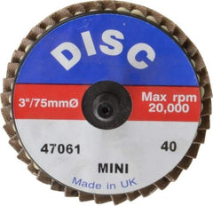 Garryson - 40 Grit, 3" Disc Diam, Type 27 Zirconia Alumina Flap Disc - 20,000 Max RPM, Nylon Backing, Quick Change Type R Attaching System, Coated - Benchmark Tooling