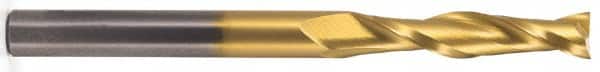 Atrax - 1", 2-1/4" LOC, 1" Shank Diam, 5" OAL, 2 Flute, Solid Carbide Square End Mill - Single End, TiN Finish, Spiral Flute, 30° Helix, Centercutting, Right Hand Cut - Benchmark Tooling