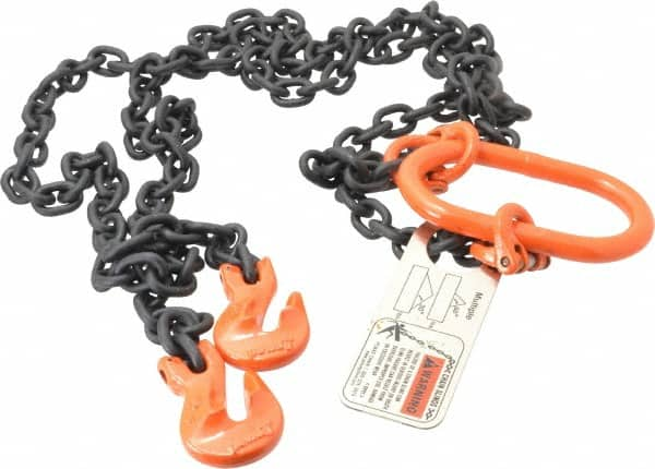 Pewag - 5' Long, 3,600 Lb Basket Capacity, 3,600 Lb Vertical Capacity, Alloy Steel Web Sling - DOG Chain Sling, 7/32" Diam Chain, Silver (Color), with Grab Hook & Master Link - Benchmark Tooling