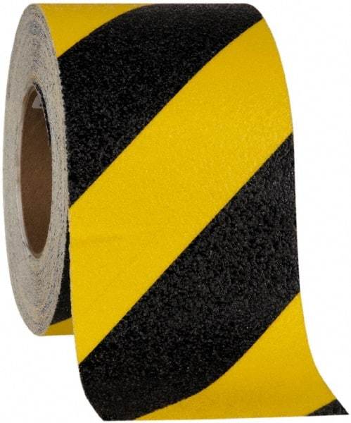 NMC - Black & Yellow Striped Anti-Slip Vinyl Tape - 4" Wide x 60' Long x 0.02" Thick, General Traffic - Benchmark Tooling