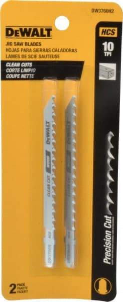 DeWALT - 4" Long, 10 Teeth per Inch, High Carbon Steel Jig Saw Blade - Toothed Edge, 1/4" Wide x 0.06" Thick, T-Shank - Benchmark Tooling