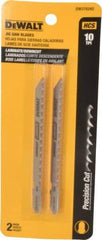 DeWALT - 4" Long, 10 Teeth per Inch, High Carbon Steel Jig Saw Blade - Toothed Edge, 1/4" Wide x 0.06" Thick, T-Shank - Benchmark Tooling