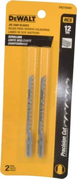 DeWALT - 3" Long, 12 Teeth per Inch, High Carbon Steel Jig Saw Blade - Toothed Edge, 1/4" Wide x 0.06" Thick, T-Shank - Benchmark Tooling