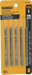 DeWALT - 4" Long, 6 Teeth per Inch, High Carbon Steel Jig Saw Blade - Toothed Edge, 1/4" Wide x 0.06" Thick, U-Shank - Benchmark Tooling