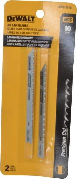 DeWALT - 4" Long, 10 Teeth per Inch, High Carbon Steel Jig Saw Blade - Toothed Edge, 1/4" Wide x 0.06" Thick, U-Shank - Benchmark Tooling