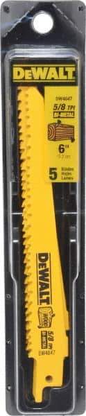 DeWALT - 6" Long, Bi-Metal Reciprocating Saw Blade - Tapered Profile, 5 to 8 TPI, Toothed Edge, Universal Shank - Benchmark Tooling