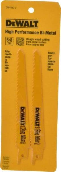 DeWALT - 6" Long, Bi-Metal Reciprocating Saw Blade - Tapered Profile, 5 to 8 TPI, Toothed Edge, Universal Shank - Benchmark Tooling