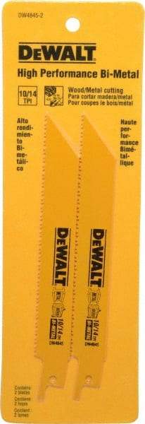 DeWALT - 6" Long x 3/4" Thick, Bi-Metal Reciprocating Saw Blade - Straight Profile, 10 to 14 TPI, Toothed Edge, Universal Shank - Benchmark Tooling