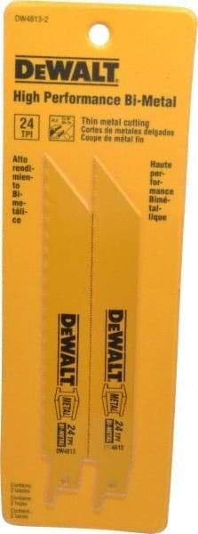 DeWALT - 6" Long x 3/4" Thick, Bi-Metal Reciprocating Saw Blade - Straight Profile, 24 TPI, Toothed Edge, Universal Shank - Benchmark Tooling