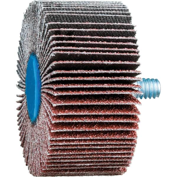 PFERD - 2" Diam x 1" Face Width, Aluminum Oxide Coated Mounted Flap Wheel - 1/4-20 Threaded Mount, 60 Grit, 23,000 Max RPM - Benchmark Tooling