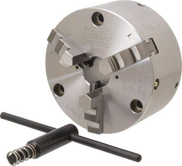 Buck Chuck Company - 3 Jaws, 5" Diam, Self Centering Manual Lathe Chuck - Front Mount, Adjustable, 5,500 Max RPM, 1.28" Through Hole Diam, Forged Steel - Benchmark Tooling