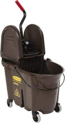 Rubbermaid - 35 Qt Plastic Bucket & Wringer - 20-1/8" Long x 36-1/2" High x 15-3/4" Wide, Brown - Benchmark Tooling