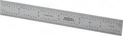 SPI - 6" Long, 1/100, 1/64, 1/50, 1/32" Graduation, Rigid Steel Rule - 16R Graduation Style, 3/4" Wide, Silver, Satin Chrome Finish - Benchmark Tooling