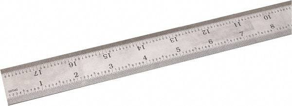 SPI - 18" Long, 1/100, 1/64, 1/50, 1/32" Graduation, Rigid Steel Rule - 16R Graduation Style, 1-1/8" Wide, Silver, Satin Chrome Finish - Benchmark Tooling
