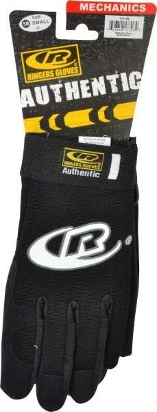 Ringers Gloves - Size S (8) Synthetic Leather General Protection Work Gloves - For Mechanic's & Lifting, Uncoated, Hook & Loop Cuff, Full Fingered, Black, Paired - Benchmark Tooling