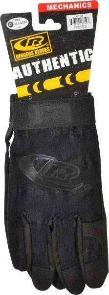 Ringers Gloves - Size 2XL (12) Synthetic Leather General Protection Work Gloves - For Mechanic's & Lifting, Uncoated, Hook & Loop Cuff, Full Fingered, Black, Paired - Benchmark Tooling