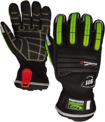 Ringers Gloves - Size S (8), Kevlar/Thermal Plastic Rubber Cut Resistant Gloves - Elastic Cuff, Black w/ Reflective Panels, Paired - Benchmark Tooling