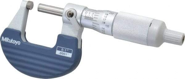 Mitutoyo - 0 to 1" Range, 0.0001" Graduation, Mechanical Outside Micrometer - Ratchet Stop Thimble, Accurate to 0.0001" - Benchmark Tooling