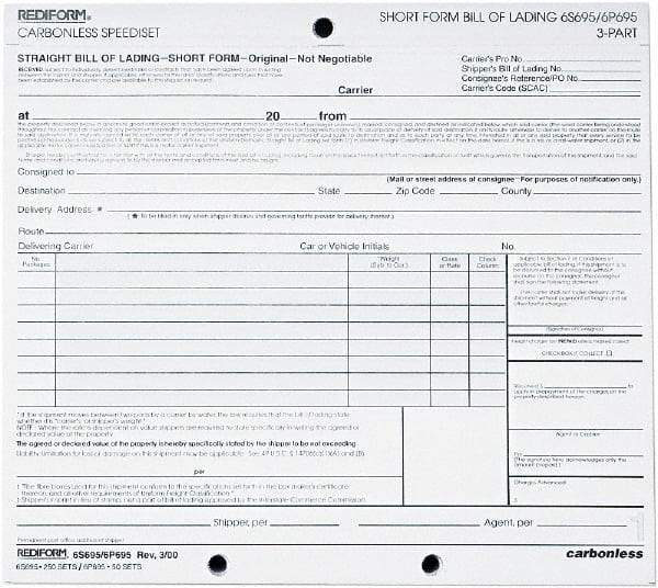 REDIFORM - 50 Sheet, 8-1/2 x 7", Bill of Lading - White - Benchmark Tooling