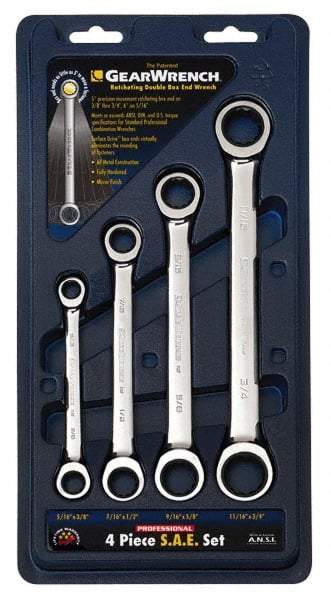 GearWrench - 4 Piece, 5/16" x 3/8" to 11/16" x 3/4", Ratcheting Box Wrench Set - Inch Measurement Standard, Chrome Finish, Comes in Display Card - Benchmark Tooling