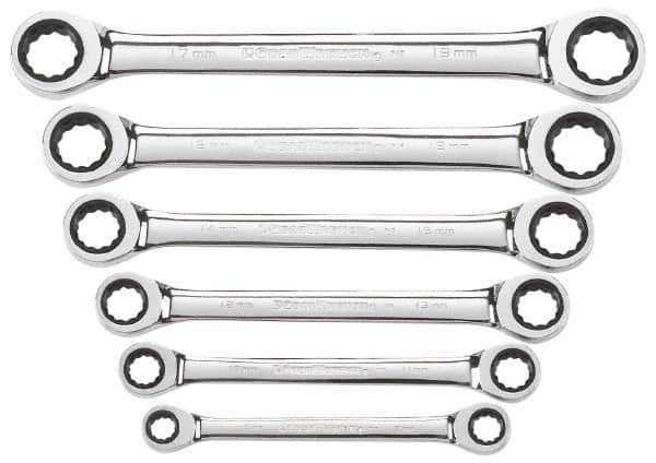 GearWrench - 6 Piece, 8mm x 9mm to 17mm x 19mm, Ratchet Set - Metric Measurement Standard, Chrome Finish, Comes in Display Card - Benchmark Tooling