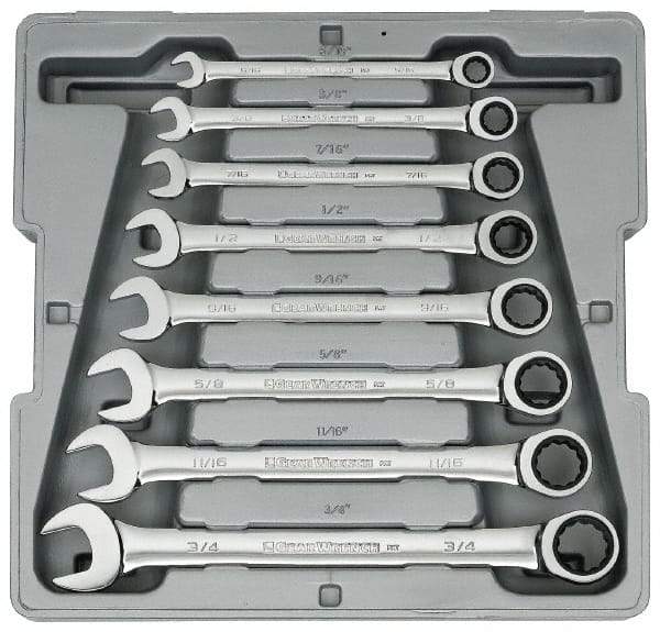 GearWrench - 8 Piece, 5/16" to 3/4", Combination Wrench Set - Inch Measurement Standard, Chrome Finish, Comes in Tray - Benchmark Tooling