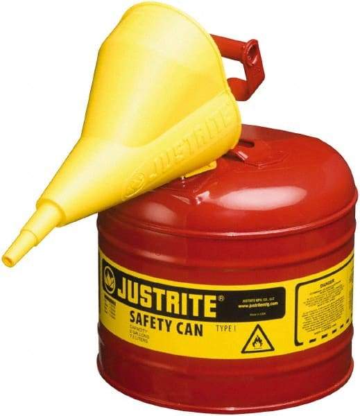 Justrite - 2 Gal Brass Type I Safety Can - 9-1/2" High, Red - Benchmark Tooling