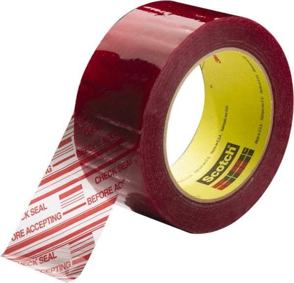 3M - 2" x 110 Yd Clear & Red Rubber Adhesive Sealing Tape - Polypropylene Film Backing, 1.9 mil Thick, 44 Lb Tensile Strength, Series 3779 - Benchmark Tooling