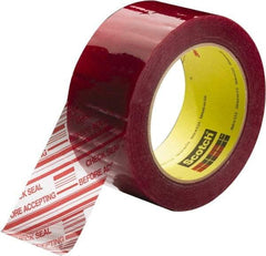 3M - 3" x 110 Yd Clear & Red Rubber Adhesive Sealing Tape - Polypropylene Film Backing, 1.9 mil Thick, 44 Lb Tensile Strength, Series 3779 - Benchmark Tooling