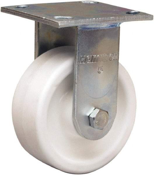 Hamilton - 5" Diam x 2" Wide x 7" OAH Top Plate Mount Rigid Caster - Polyolefin, Delrin Bearing, 4 x 4-1/2" Plate - Benchmark Tooling