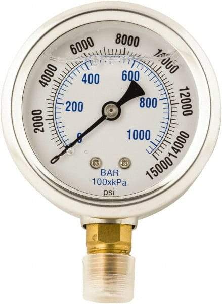 Value Collection - 0 to 15,000 Scale Range Pressure Liquid Filled Gauge - 1.5% of Scale Accuracy - Benchmark Tooling