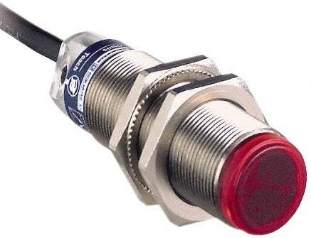 Telemecanique Sensors - Cable Connector, 15m Nominal Distance, Shock and Vibration Resistant, Through Beam Photoelectric Sensor - 12 to 24 VDC, 500 Hz, Nickel Plated Brass, 1.81 Inch Long x 0.71 Inch Wide - Benchmark Tooling