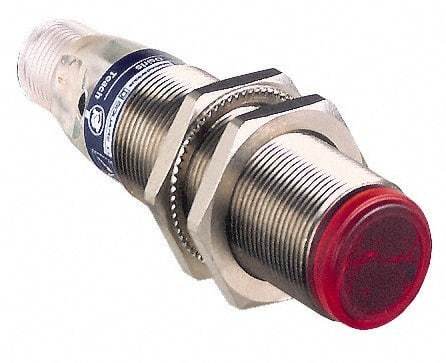 Telemecanique Sensors - 4 Pin M12 Connector, 30m Nominal Distance, Shock and Vibration Resistant, Through Beam Photoelectric Sensor - 12 to 24 VDC, 250 Hz, Brass, 76mm Long x 18mm Wide x 7 Inch High - Benchmark Tooling