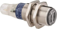 Telemecanique Sensors - 4 Pin M12 Connector, 0.1m Nominal Distance, Shock and Vibration Resistant, Diffused Photoelectric Sensor - 12 to 24 VDC, 500 Hz, Nickel Plated Brass, 2.36 Inch Long x 0.71 Inch Wide - Benchmark Tooling