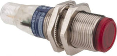 Telemecanique Sensors - 4 Pin M12 Connector, 2m Nominal Distance, Shock and Vibration Resistant, Polarized Retroreflective Photoelectric Sensor - 12 to 24 VDC, 500 Hz, Nickel Plated Brass, 2.44 Inch Long x 0.71 Inch Wide - Benchmark Tooling