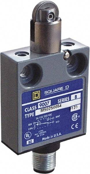 Square D - SPDT, NC/NO, Multiple VAC Levels, 4 Pin DC Micro Connector Terminal, Parallel Roller Plunger Actuator, General Purpose Limit Switch - 1, 2, 4, 6, 6P NEMA Rating, IP67 IPR Rating, 80 Ounce Operating Force - Benchmark Tooling