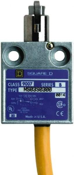 Square D - SPDT, NC/NO, 240 VAC, 4 Pin M12 Male Terminal, Roller Plunger Actuator, General Purpose Limit Switch - 1, 2, 4, 6, 6P NEMA Rating, IP67 IPR Rating, 80 Ounce Operating Force - Benchmark Tooling