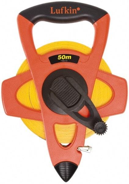 Lufkin - 164' x 13mm Yellow Blade Tape Measure - 1mm & 1 cm Graduation, C3 Graduation Style, Orange/Yellow/Black Case - Benchmark Tooling