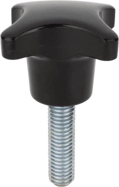 Morton Machine Works - 63mm Head Diam, 4 Point 4 Prong Knob - M12 Stem, Glass Fiber Reinforced Plastic, Black - Benchmark Tooling
